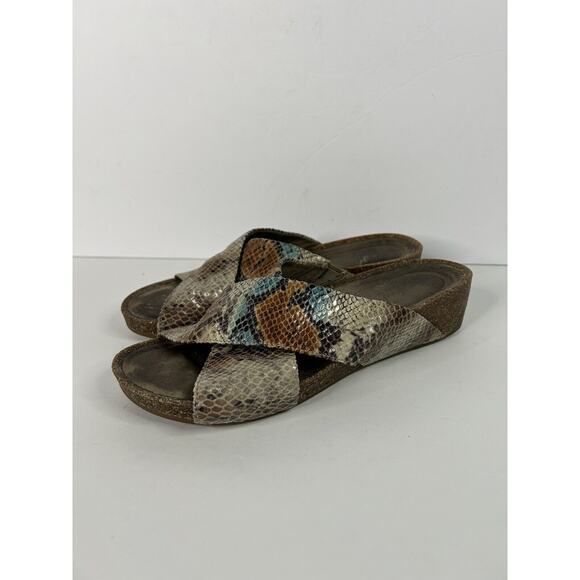 Natural Soul Naturalizer Kyra Wedge Slip on Sandals Criss Cross Snakeskin Print - Picture 1 of 8
